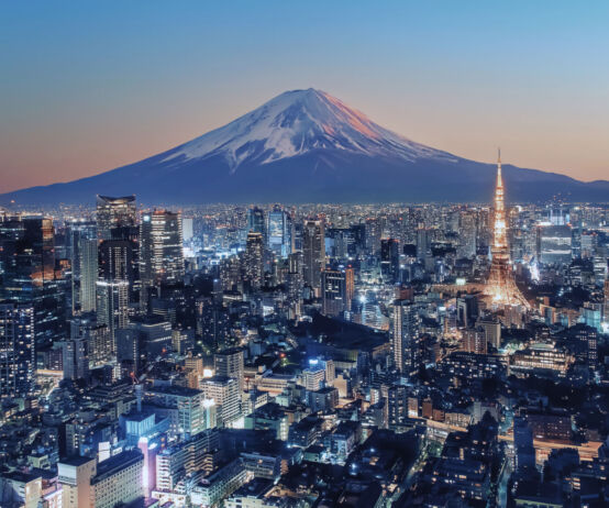 New Forests draws $300m commitment from Oji Holdings to seed new open-end forestry fund Tokyo, Japan at sunset with Mount Fuji in the background