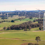 Farmland’s shifting holy grail Aerial drone view of an array of large wind turbines at Biala and Gullen Range Wind Farm, Bannister in the Southern Tablelands region of New South Wales, Australia on a sunny day