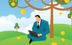 PE investors are tuning into nature as an impact imperative businessman with laptop under a tree