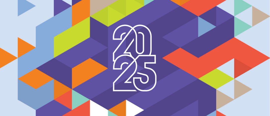 Multi-coloured triangles form an interesting pattern, with the 2025 Awards logo in white