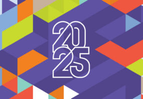 Multi-coloured triangles form an interesting pattern, with the 2025 Awards logo in white