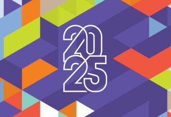 Multi-coloured triangles form an interesting pattern, with the 2025 Awards logo in white