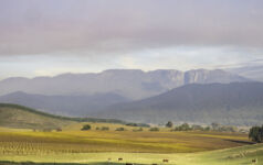 Buckland Valley in autumn with Mount Buffalo in the background on a smokey morning